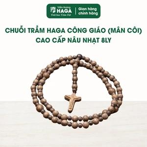 Chuỗi trầm HAGA công giáo (mân côi) cao cấp nâu nhạt 8ly, kèm Thánh giá