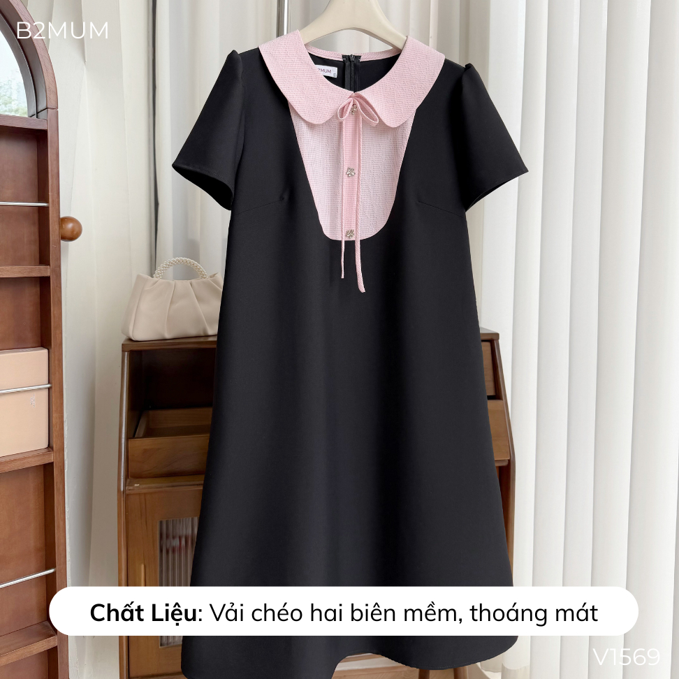 Đầm Bầu Dáng A Phối Cổ Lá Sen Buộc Nơ Thanh Lịch, Chất Mềm Mát, Phù Hợp Đi Làm & Dạo Phố V1569 B2MUM