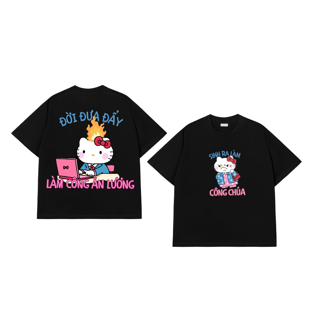 Áo Thun Công Chúa Làm Công Nhân Mèo Kits ty – Áo Phông Oversize Tay Lỡ Form Rộng Cotton In Hình Dễ Thương Unisex