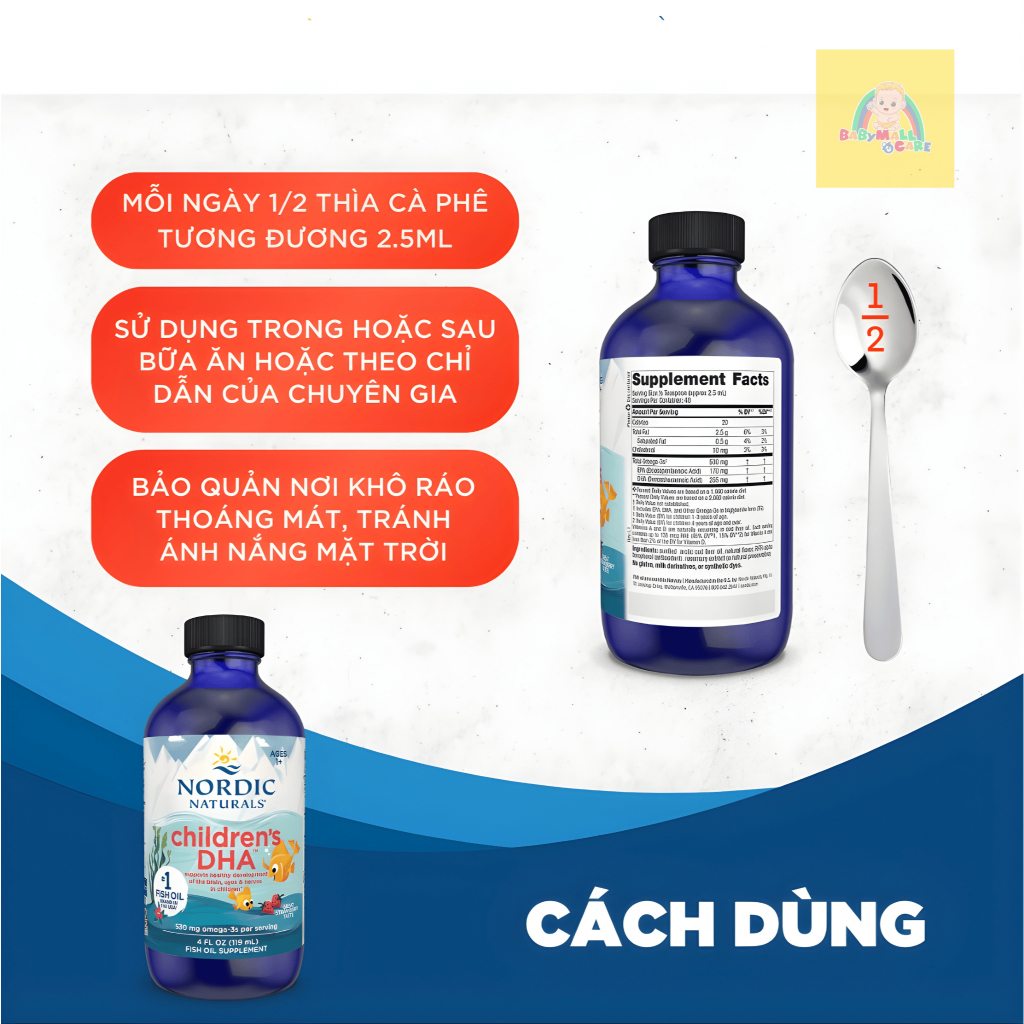 Dầu Cá Dạng Lỏng Nordic Naturals Children’s DHA & DHA Extra Bổ Sung Omega 3 Cho Trẻ |Babymall & Care