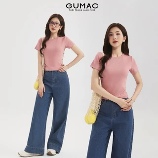 Áo thun nữ form ôm GUMAC baby tee cổ tròn chất liệu thun gân co giãn tôn dáng thoáng mát LATE0602