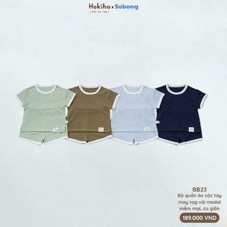 Bộ quần áo cộc tay may tag phối viền cho bé trai, bé gái Hokiha x Sobong vải modal mềm mại, co giãn size 8-17kg BB23