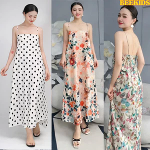 Đầm 2 Dây Dáng Suông In Họa Tiết Chất Vải Mềm Mịn Nhẹ Váy Maxi Freesize Mặc Nhà, Đi Chơi, Đi Biển VD01 - BEEKIDS