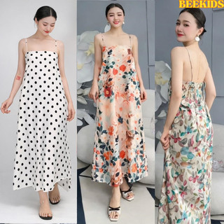 Đầm 2 Dây Dáng Suông In Họa Tiết Chất Vải Mềm Mịn Nhẹ Váy Maxi Freesize Mặc Nhà, Đi Chơi, Đi Biển VD01 - BEEKIDS