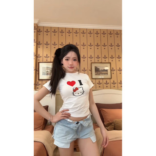 Áo Thun Ôm Body “ I Love Hello Kitty ” - Kraken Drk Cotton Co Dãn 4 Chiều