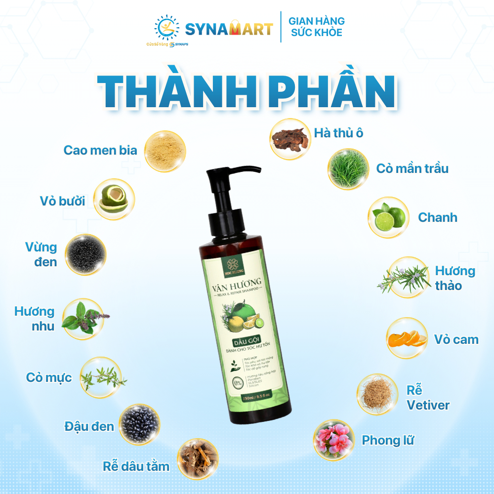 Dầu gội vân hương _ chai 38ml/250ml, hỗ trợ thư giãn da đầu | SYNACO