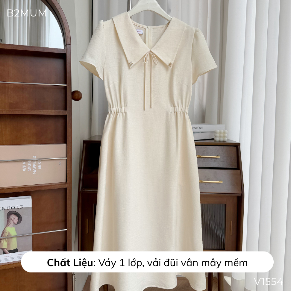 Đầm Bầu Dáng Chữ A Cổ Chữ V Phối Nơ Thanh Lịch,Che Bụng Thoải Mái, Vải Mềm Mát Đi Làm & Dạo Phố River Dress V1554 B2MUM