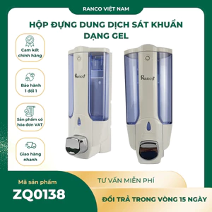 Hộp đựng nước rửa tay,dầu gội,sữa tắm, Bình đựng dung dịch sát khuẩn RANCO treo tường 380ml KT - 801