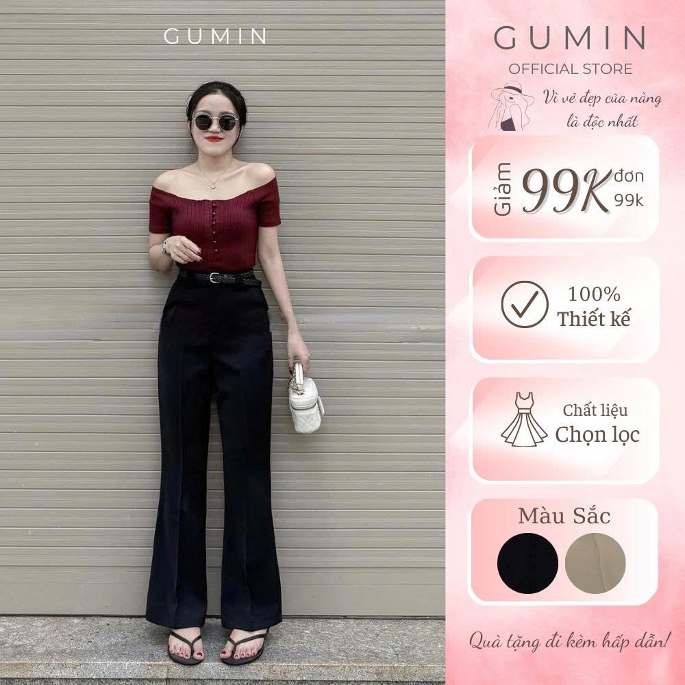 Quần vải loe GUMIN thiết kế quần cạp cao dáng ống đứng tôn dáng, Quần loe nữ công sở thanh lịch sang trọng