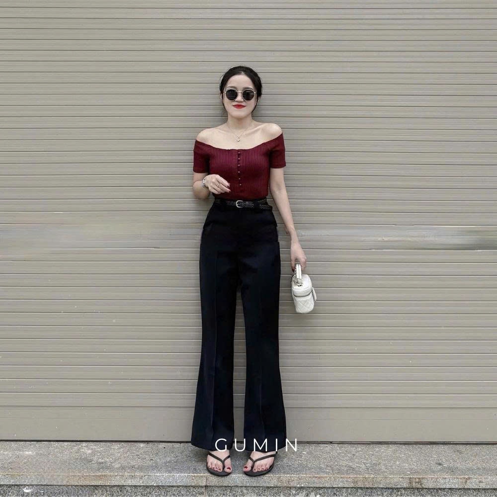 Quần vải loe GUMIN thiết kế quần cạp cao dáng ống đứng tôn dáng, Quần loe nữ công sở thanh lịch sang trọng