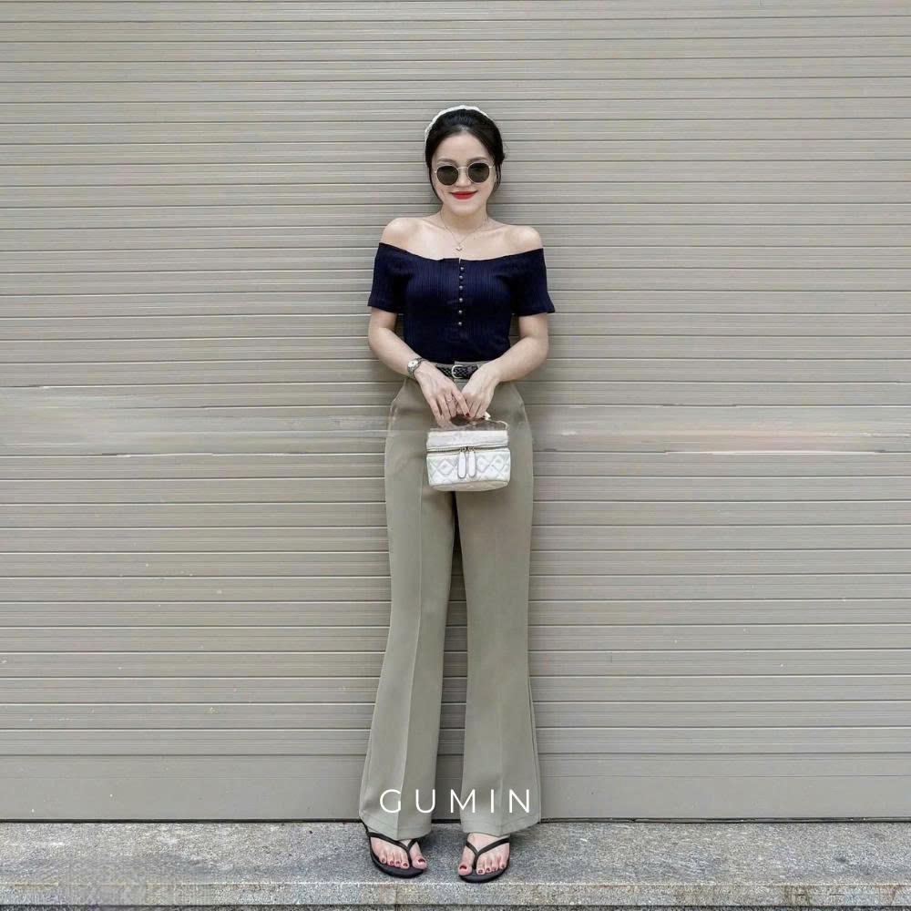 Quần vải loe GUMIN thiết kế quần cạp cao dáng ống đứng tôn dáng, Quần loe nữ công sở thanh lịch sang trọng