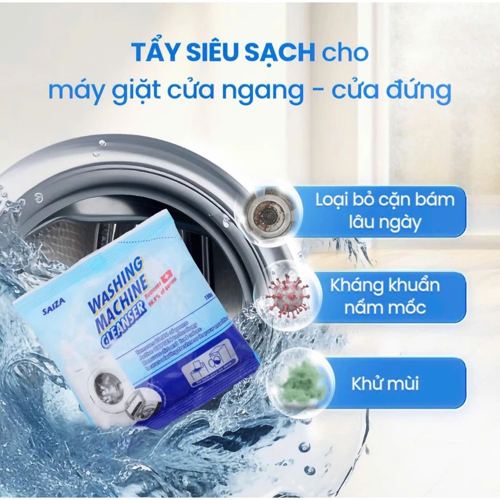 Bột vệ sinh lồng máy giặt – tẩy lồng giặt, diệt khuẩn, khử mùi, tiết kiệm chi phí ,Loại bỏ bụi bẩn một cách hiệu quả