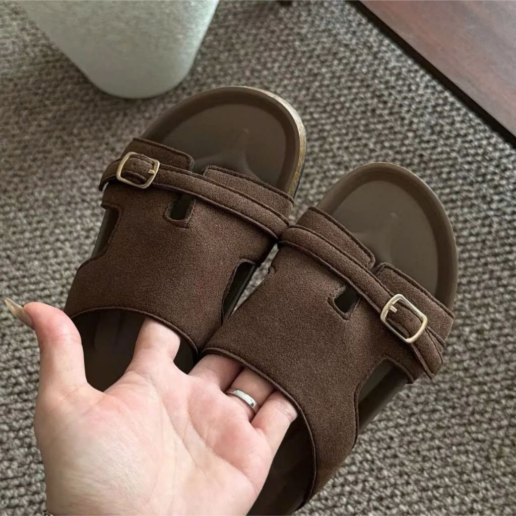 Dép Nữ Da Lộn, Dép Lê Nam Nữ Quai Khoá Ngang Đế Chấu  Cao 2Cm (BẢO HÀNH 3 THÁNG) || N54