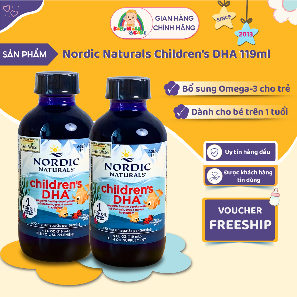 Dầu Cá Dạng Lỏng Nordic Naturals Children’s DHA & DHA Extra Bổ Sung Omega 3 Cho Trẻ |Babymall & Care