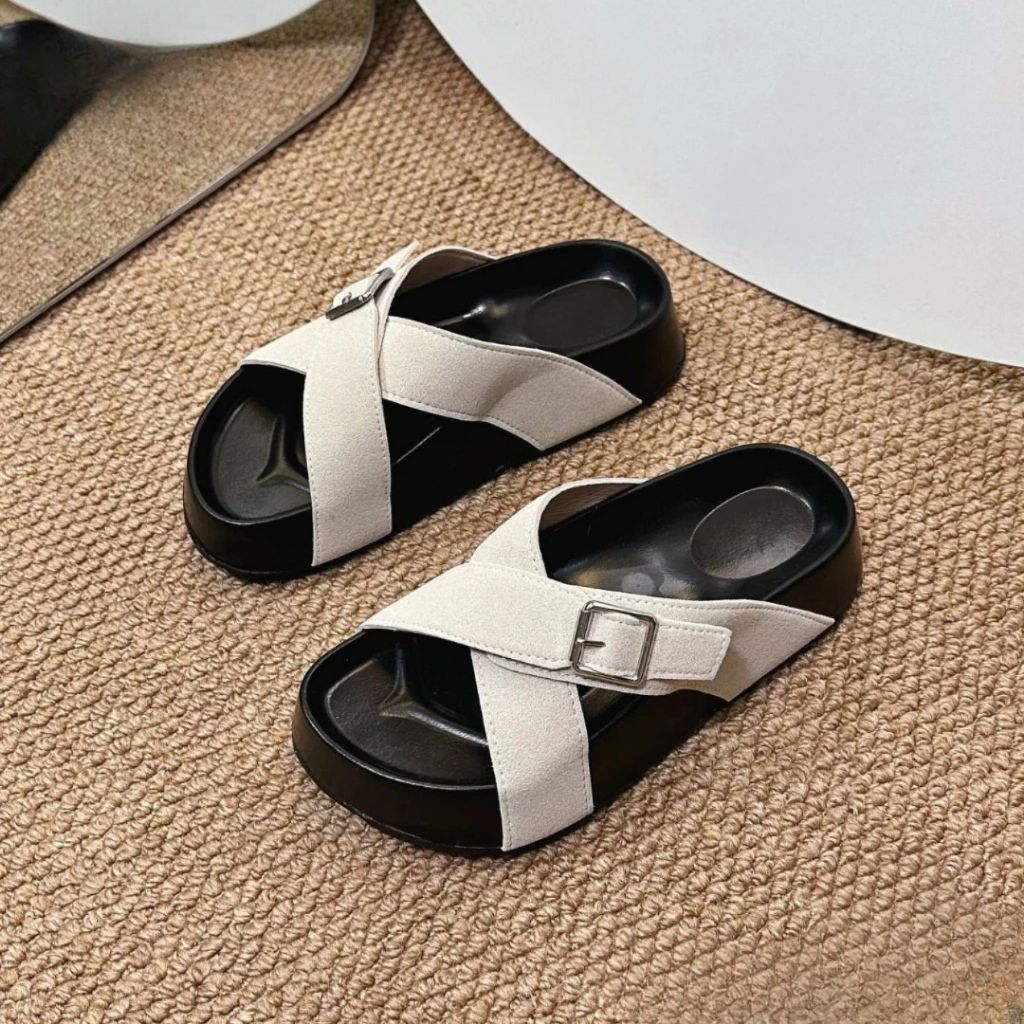 Dép Nữ 2 Quai Ngang Đế Cao, Dép Sandal Nữ Quai Da Khuy Khoá Chống Trơn Trượt (BẢO HÀNH 3 THÁNG) || N53