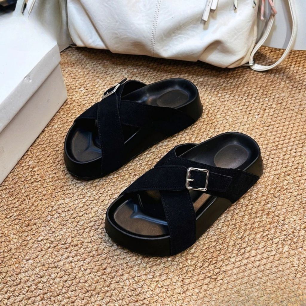 Dép Nữ 2 Quai Ngang Đế Cao, Dép Sandal Nữ Quai Da Khuy Khoá Chống Trơn Trượt (BẢO HÀNH 3 THÁNG) || N53