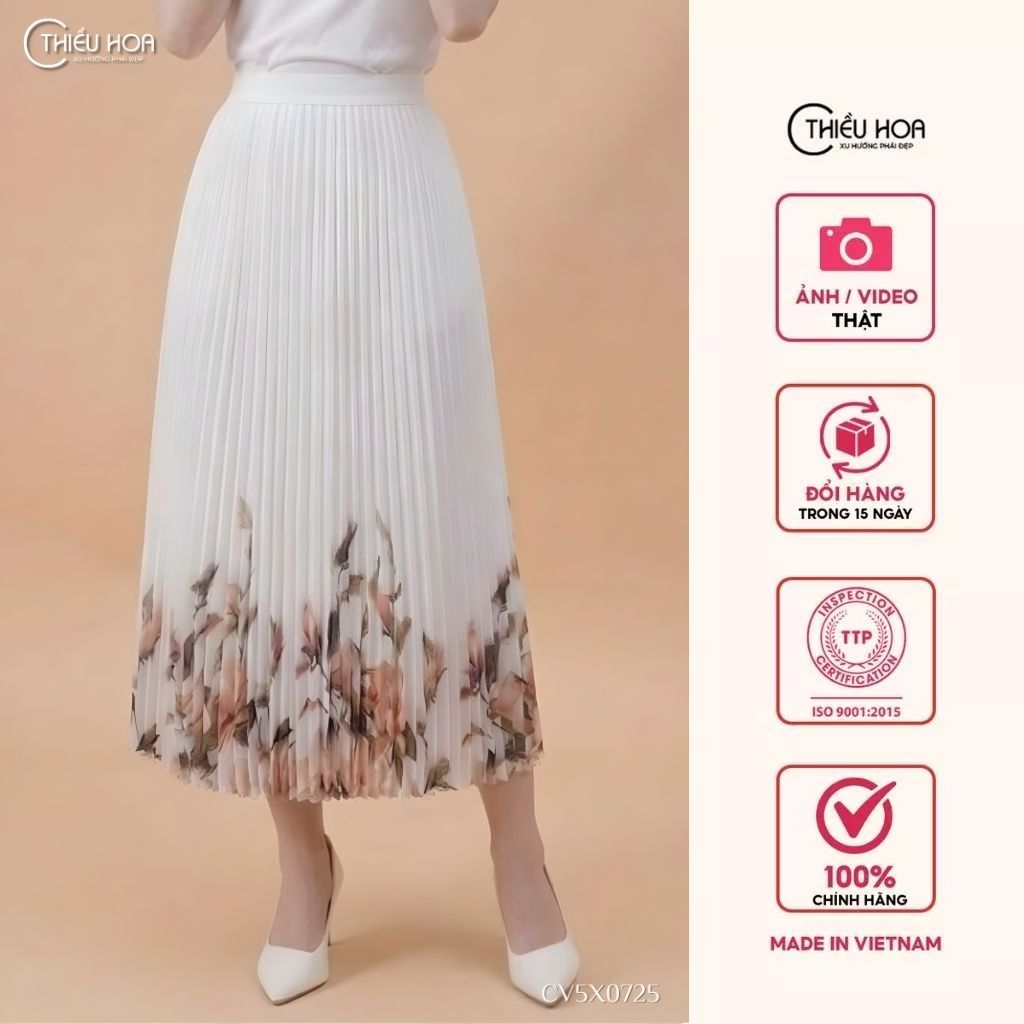 Chân váy thiết kế được làm từ chất liệu Chiffon với thiết kế đơn giản dễ phối thương hiệu Thiều Hoa CV5X0725