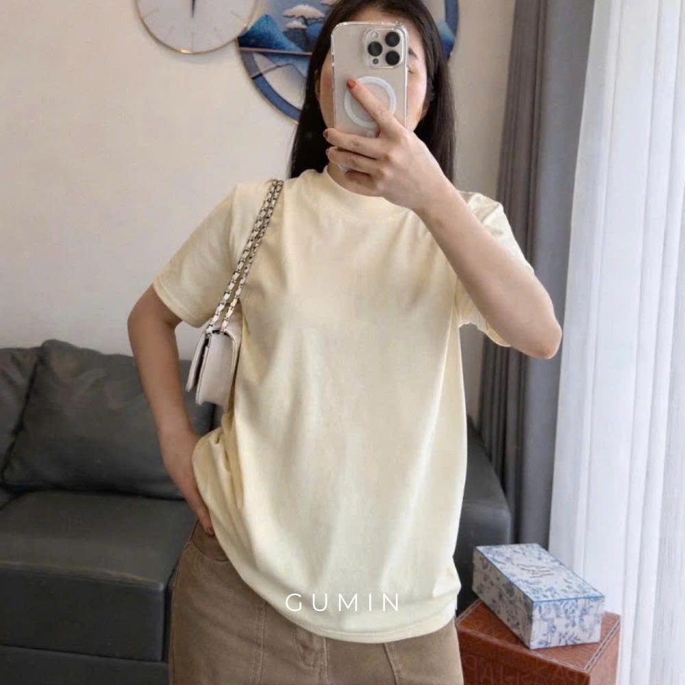 Áo thun nữ GUMIN thiết kế áo màu be in chữ form rộng over size cá tính, áo phông nữ nhẹ nhàng sang trọng