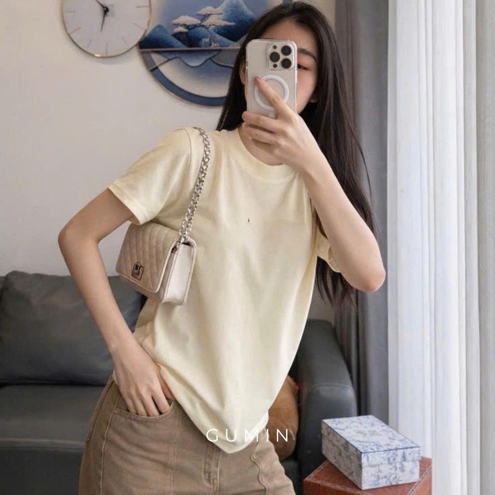 Áo thun nữ GUMIN thiết kế áo màu be in chữ form rộng over size cá tính, áo phông nữ nhẹ nhàng sang trọng
