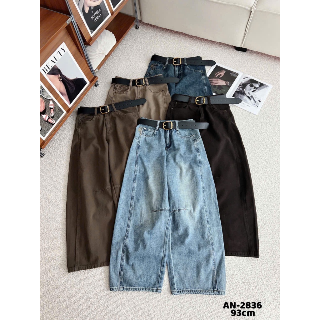 [Sẵn/QC] Quần Jeans Nữ Dáng Boom Thụng Dài 95/25cm Chất Mềm Đủ Màu Tặng Kèm Đai #2836