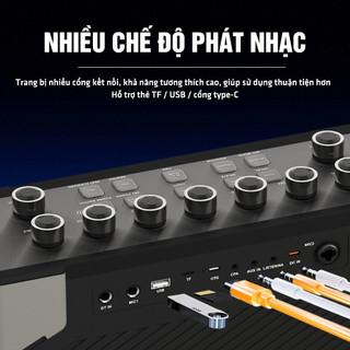 Loa Hyundai Loa Karaoke Xách Tay HD0303 - Công suất lớn 200W Đèn Led RGB Kèm 2 Micro AUX TP Card USB