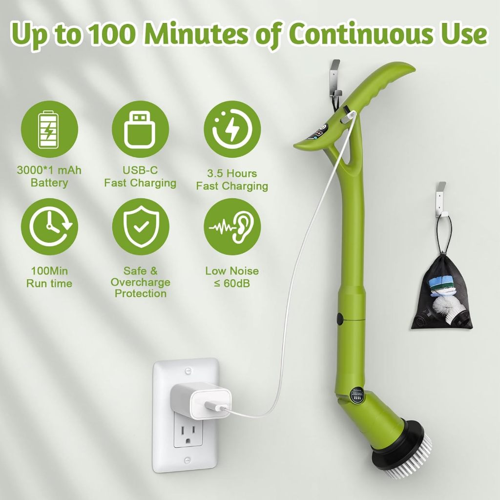 Qimedo Máy Cọ Điện Đa Năng Qimedo, IPX7 Chống Nước, 3 Tốc Độ, Xoay 3 Góc, Pin 2500mAh, Dùng Cho Nhà Tắm, Sàn, Kính, Ô Tô