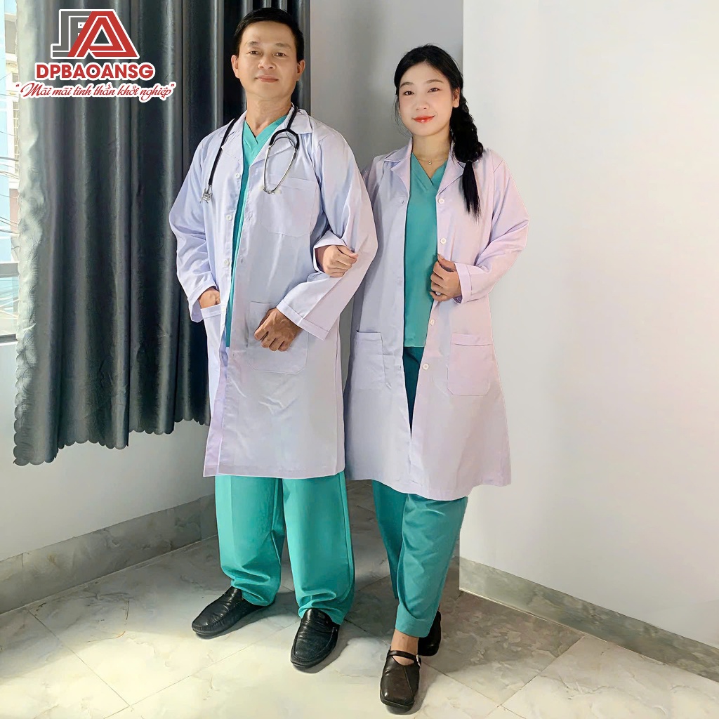 Áo Blouse Bác Sĩ Dài Tay Cổ Vest Vải Kaki - Form Nam Nữ Chuẩn Chuyên Nghiệp