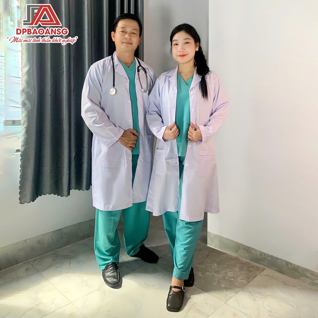 Áo Blouse Bác Sĩ Dài Tay Cổ Vest Vải Kaki - Form Nam Nữ Chuẩn Chuyên Nghiệp