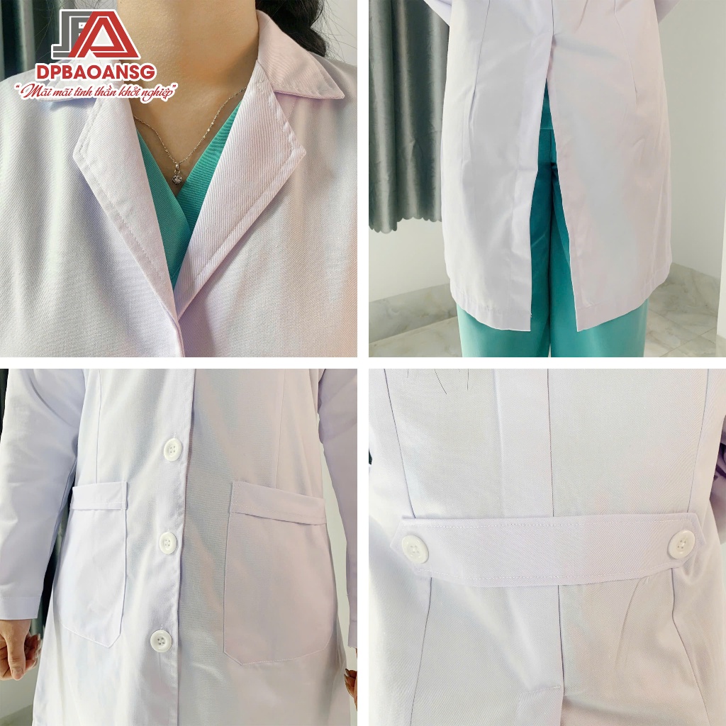 Áo Blouse Bác Sĩ Dài Tay Cổ Vest Vải Kaki - Form Nam Nữ Chuẩn Chuyên Nghiệp