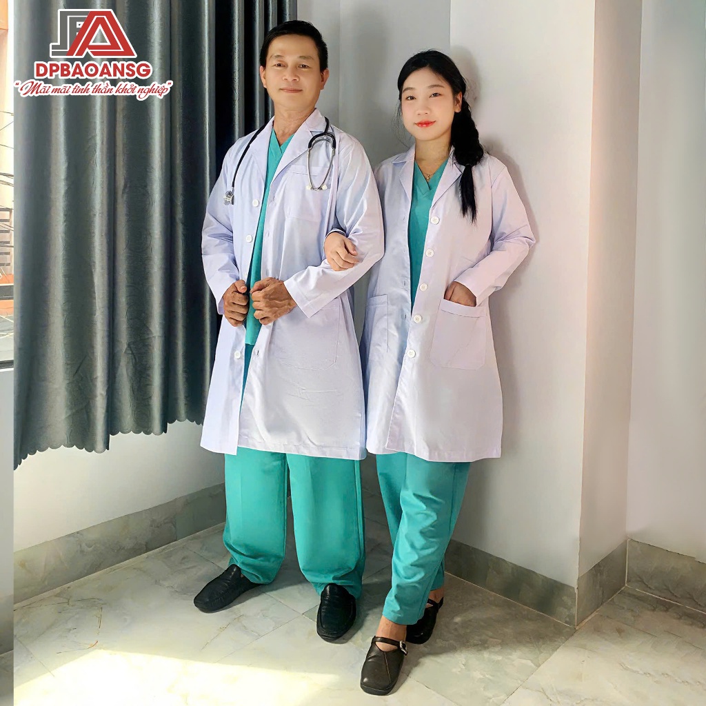 Áo Blouse Bác Sĩ Dài Tay Cổ Vest Vải Kaki - Form Nam Nữ Chuẩn Chuyên Nghiệp