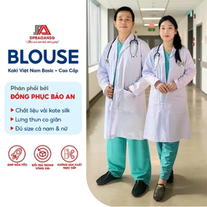 Áo Blouse Bác Sĩ Dài Tay Cổ Vest Vải Kaki - Form Nam Nữ Chuẩn Chuyên Nghiệp
