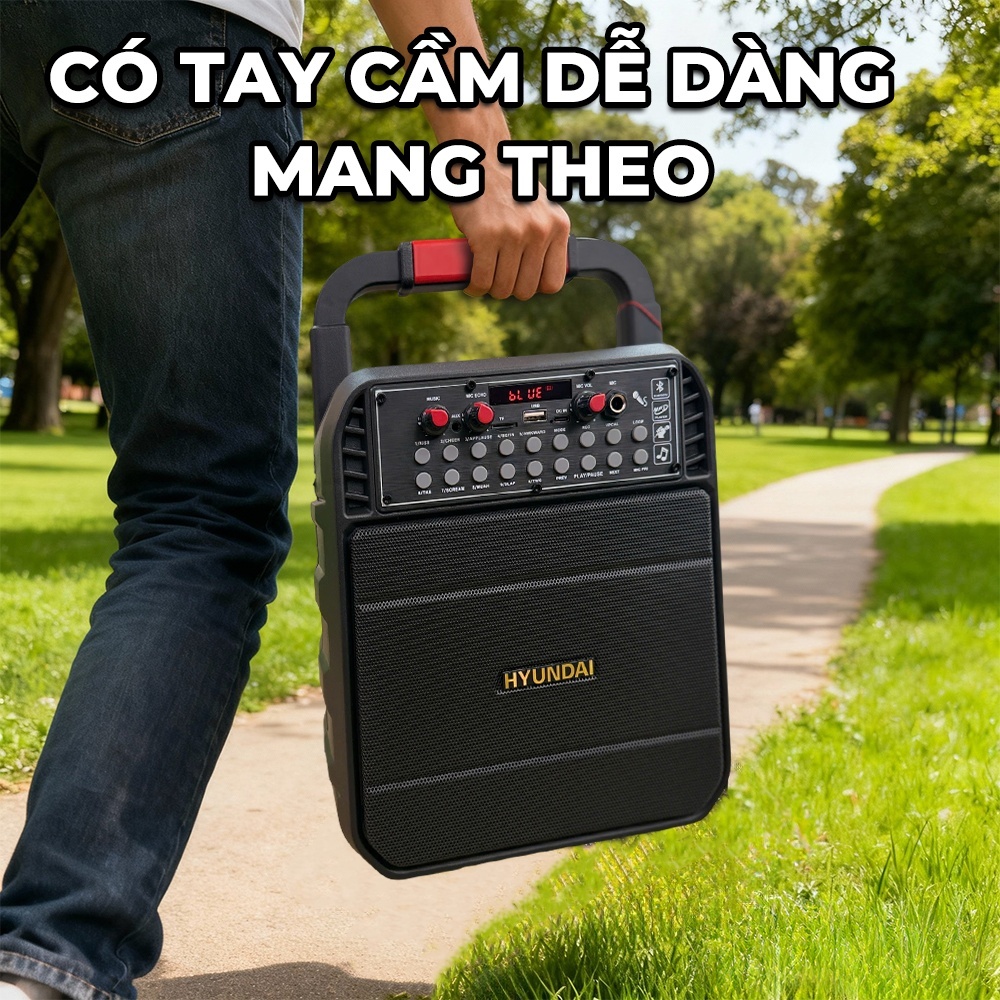 Loa Karaole Hyundai HD20 công suất 40W, có quai xách tay - Kem Micro AUX TP Card USB - Bluetooth / AUX / USB