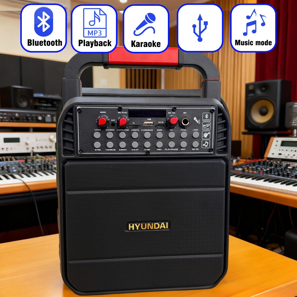 Loa Karaole Hyundai HD20 công suất 40W, có quai xách tay - Kem Micro AUX TP Card USB - Bluetooth / AUX / USB