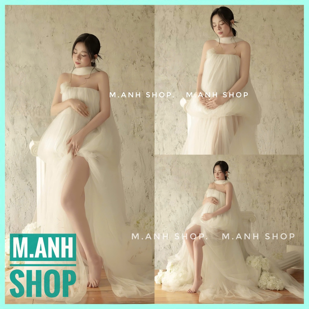 Váy Bầu Quây Kem Chụp Ảnh Conept Bầu Xinh Đẹp
