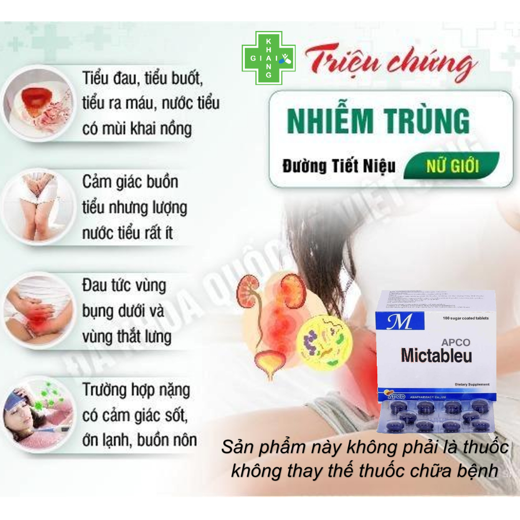 Viên uống thanh nhiệt, lợi tiểu, hỗ trợ giảm viêm đường tiết niệu và viêm phụ khoa Mictableu (Hộp 100 viên)