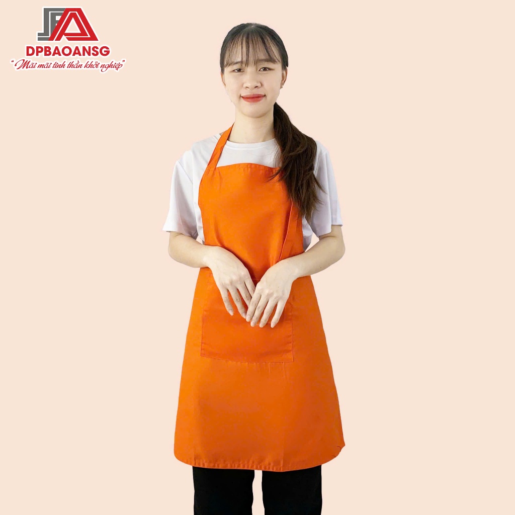 Tạp Dề Yếm Trơn Màu Cam Vải Kaki Dày Vừa Ít Nhăn - Đồng Phục Quán Cafe, Nhà Hàng, Bếp Nấu Ăn