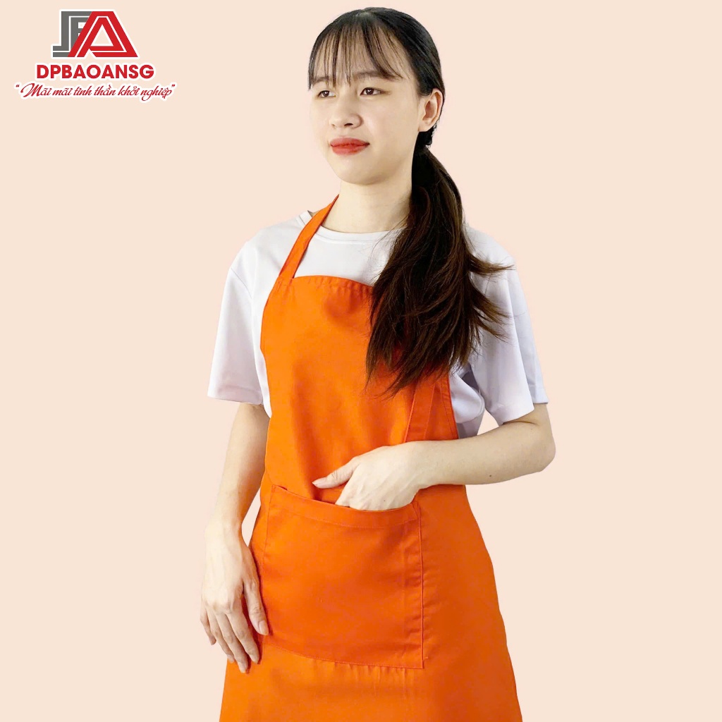 Tạp Dề Yếm Trơn Màu Cam Vải Kaki Dày Vừa Ít Nhăn - Đồng Phục Quán Cafe, Nhà Hàng, Bếp Nấu Ăn