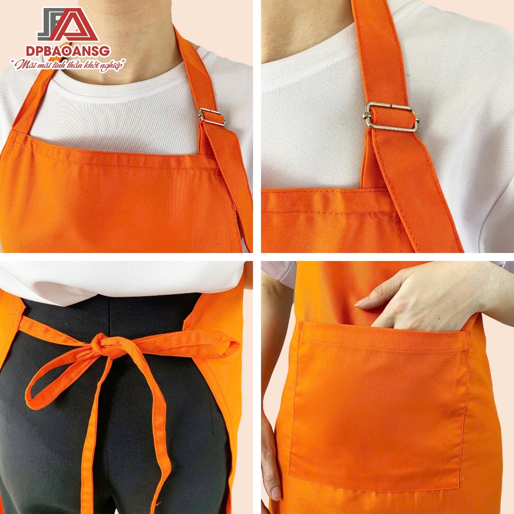 Tạp Dề Yếm Trơn Màu Cam Vải Kaki Dày Vừa Ít Nhăn - Đồng Phục Quán Cafe, Nhà Hàng, Bếp Nấu Ăn