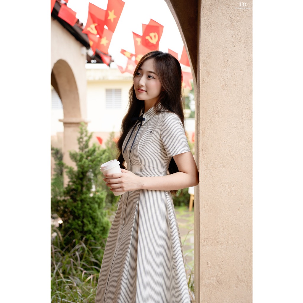 Đầm Cổ Đức Xếp Ly Chụm Dài 1S26.2503K, Đầm Dài Váy Sơ Mi Dáng Dài Thanh Lịch Công Sở Thiết Kế Bởi JM Dress Design
