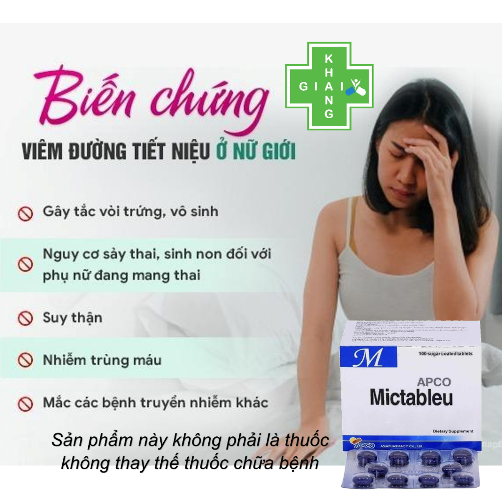 Viên uống thanh nhiệt, lợi tiểu, hỗ trợ giảm viêm đường tiết niệu và viêm phụ khoa Mictableu (Hộp 100 viên)