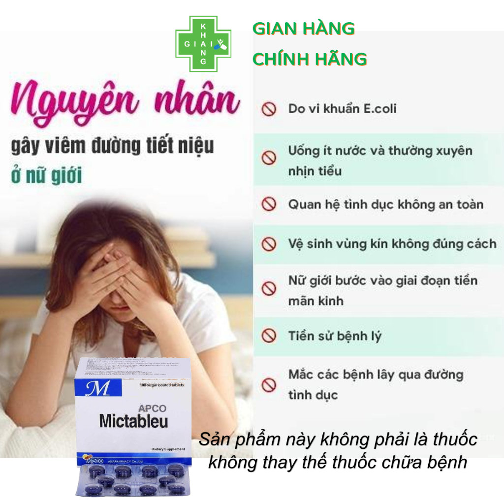 Viên uống thanh nhiệt, lợi tiểu, hỗ trợ giảm viêm đường tiết niệu và viêm phụ khoa Mictableu (Hộp 100 viên)