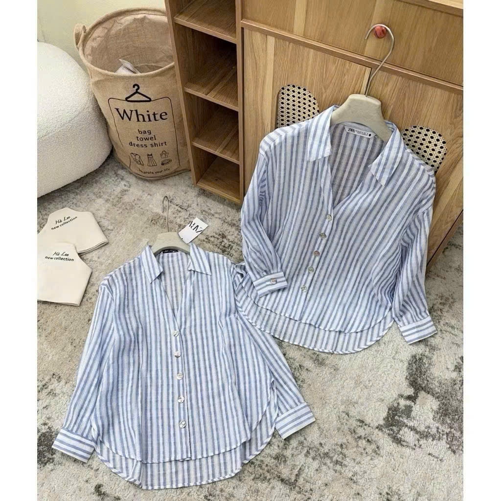 ÁO sơ mi cổ bẻ , kẻ sọc basic cho nàng