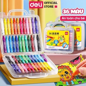 Bút Màu Sáp Dầu Deli - Bút Sáp Hộp Nhựa 12/24/36 Màu Tươi Sáng Mềm Mịn - Thân Bút Màu Hình Tam Giác Dễ Cầm Sử Dụng