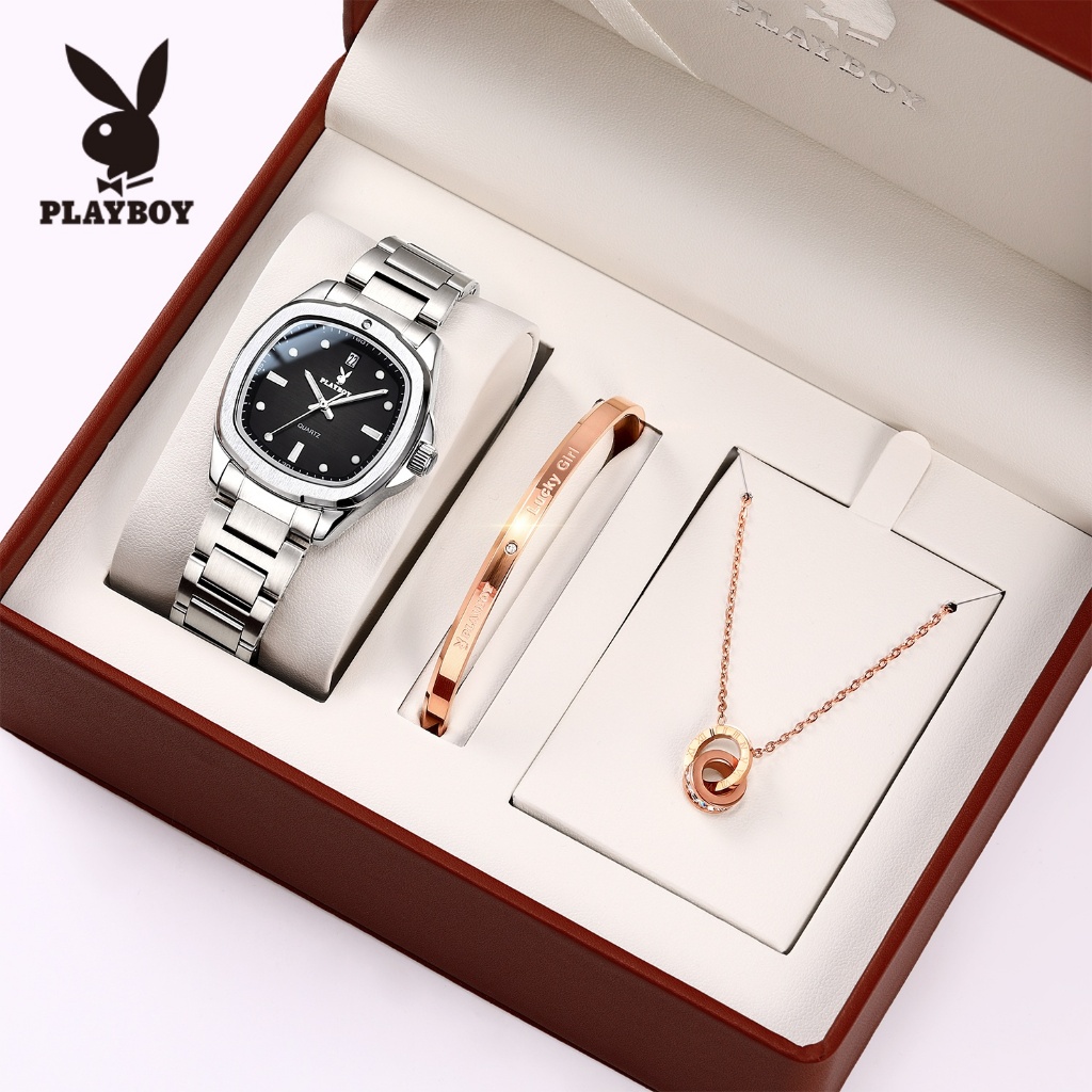 PLAYBOY Bộ Đồng hồ nữ Chính hãng Dây đeo bằng thép không có phát sáng Đơn giản Chống thấm nước 3529