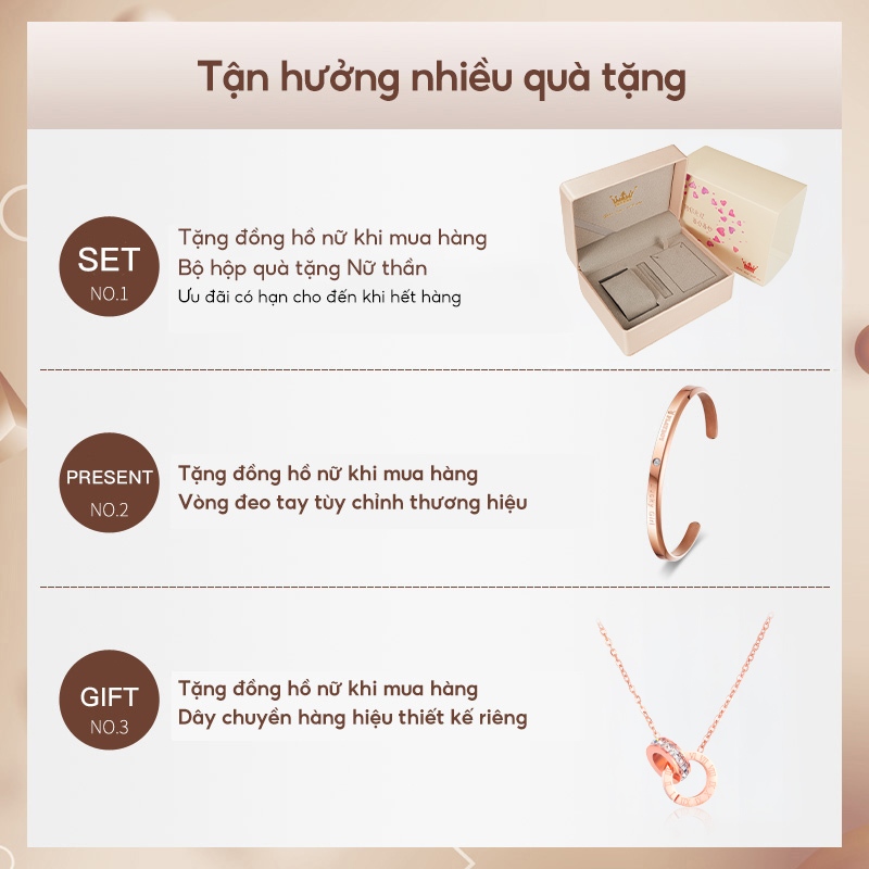 OLEVS Bộ Đồng Hồ nữ Chính hãng dây đeo bằng thép không có chống thấm chức năng phát sáng lịch 5869