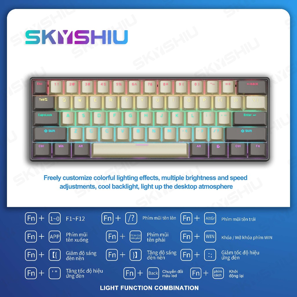 SKYSHIU SK-61 SE – Bàn phím cơ mini 61 phím nhỏ gọn dành cho game thủ PC/Mac, đèn nền nhiều màu có thể chuyển đổi, switc | BigBuy360 - bigbuy360.vn