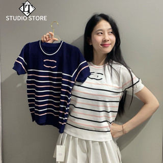 LT - Áo len nữ cộc tay cổ tròn, len mongtoghi chữ thêu ngực, free size 1553