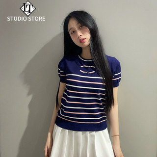 LT - Áo len nữ cộc tay cổ tròn, len mongtoghi chữ thêu ngực, free size 1553
