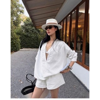 Set đồ nữ đẹp gồm Áo sơ mi cổ V, áo bra mix quần sooc đũi vải đũi tơ Nhật mềm mát -Set đồ đi biển - Lazcy