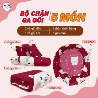 Bộ 5 món chăn Ga gối tim đỏ mềm mại, thoáng mát